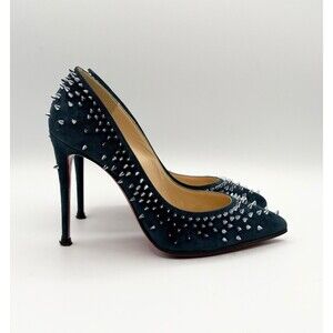 Christian Louboutin Escarpic 100 Navy Blue Suede Studded Heels Sz EU 35.5